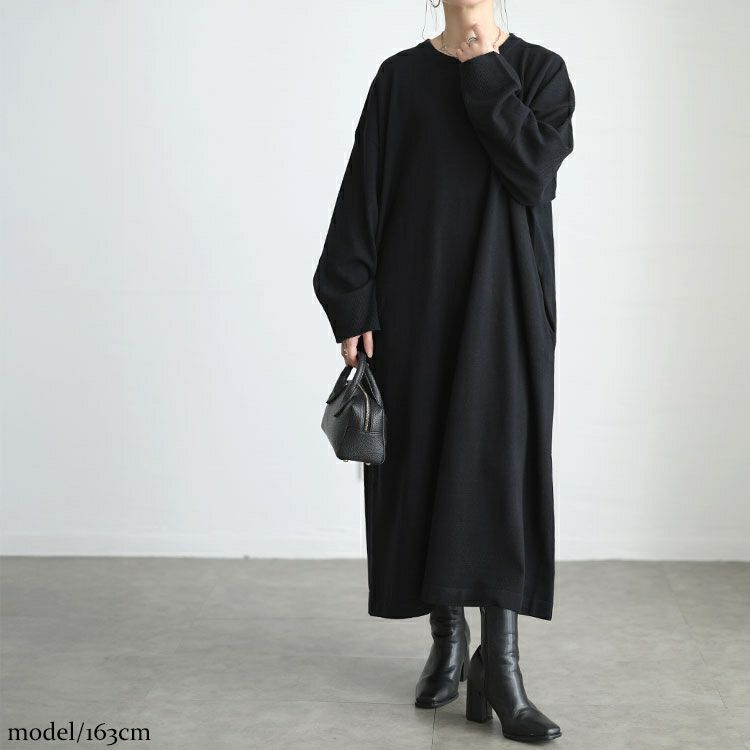 大きいサイズ レディース ラウンドネックAラインニットワンピース maru-20024