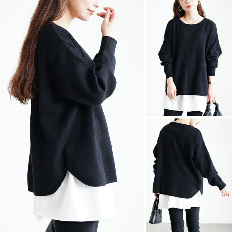 大きいサイズ レディース ラウンドヘムハイゲージニット cpdai-641590