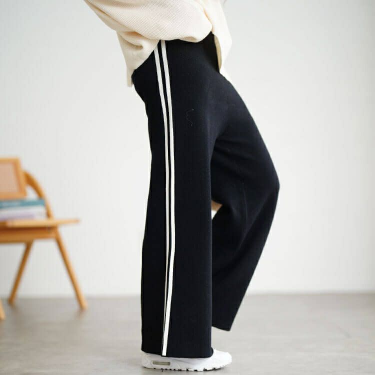 大きいサイズ レディース サイドラインセミワイドニットパンツ cpdai-640937