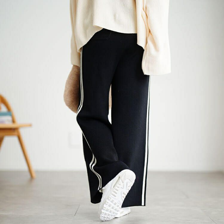 大きいサイズ レディース サイドラインセミワイドニットパンツ cpdai-640937