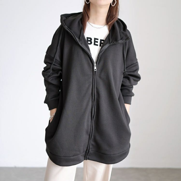 大きいサイズ レディース 裏起毛オーバーサイズジップアップパーカー goldy-1787