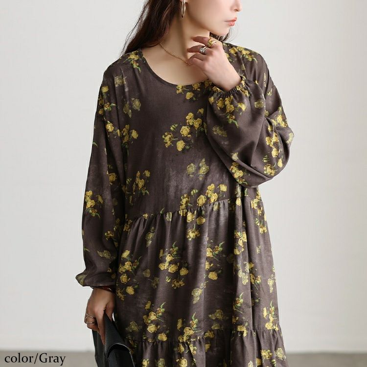 大きいサイズ レディース ぼかし花柄ティアードマキシワンピース maru