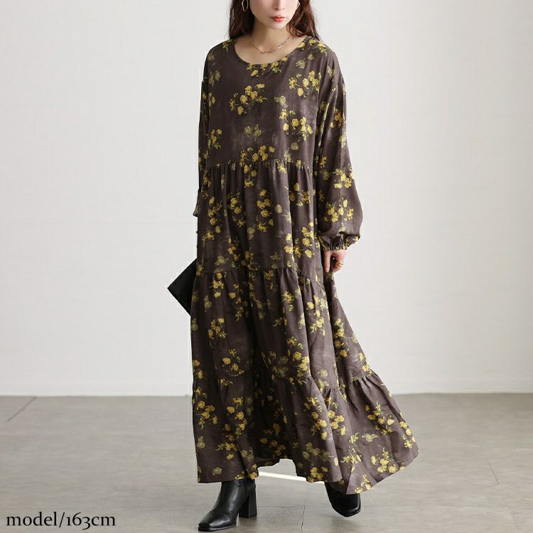 大きいサイズ レディース ぼかし花柄ティアードマキシワンピース maru