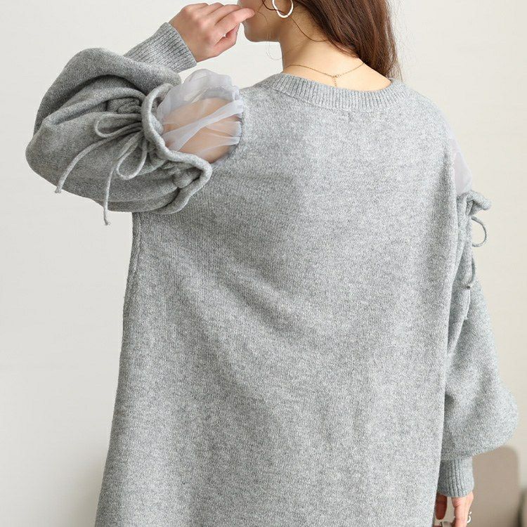 大きいサイズ レディース シアーショルダードロストニットチュニック jp570