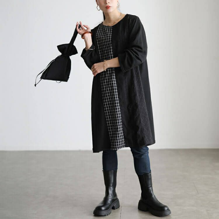 大きいサイズ レディース 異素材切り替えチュニックワンピース cast