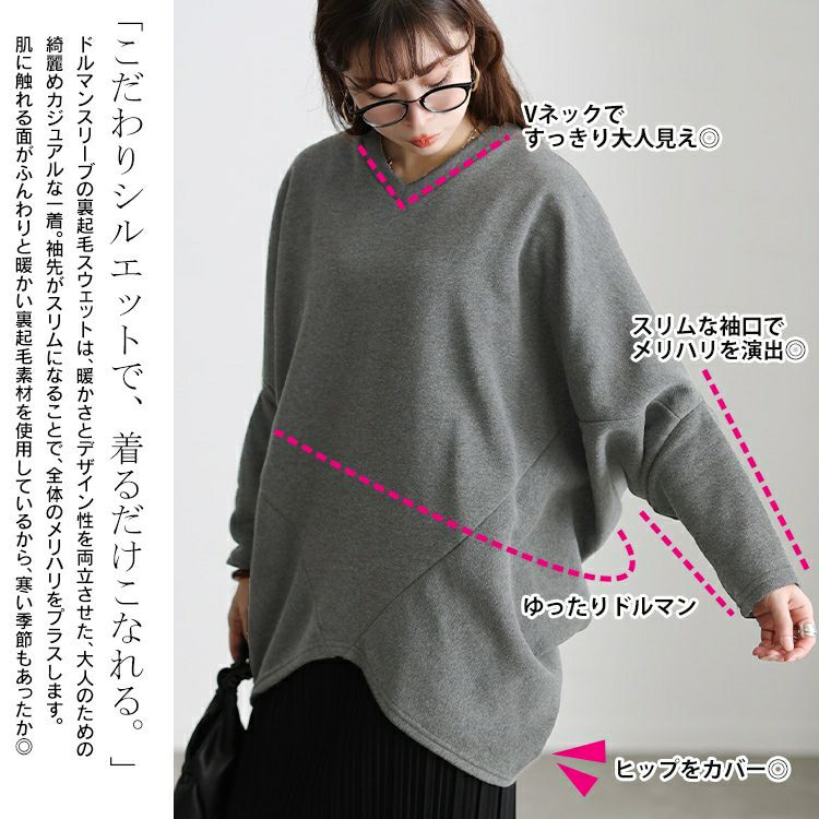 大きいサイズ レディース 裏起毛変形ドルマンプルオーバー kt-7000