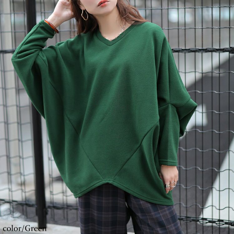 大きいサイズ レディース 裏起毛変形ドルマンプルオーバー kt-7000