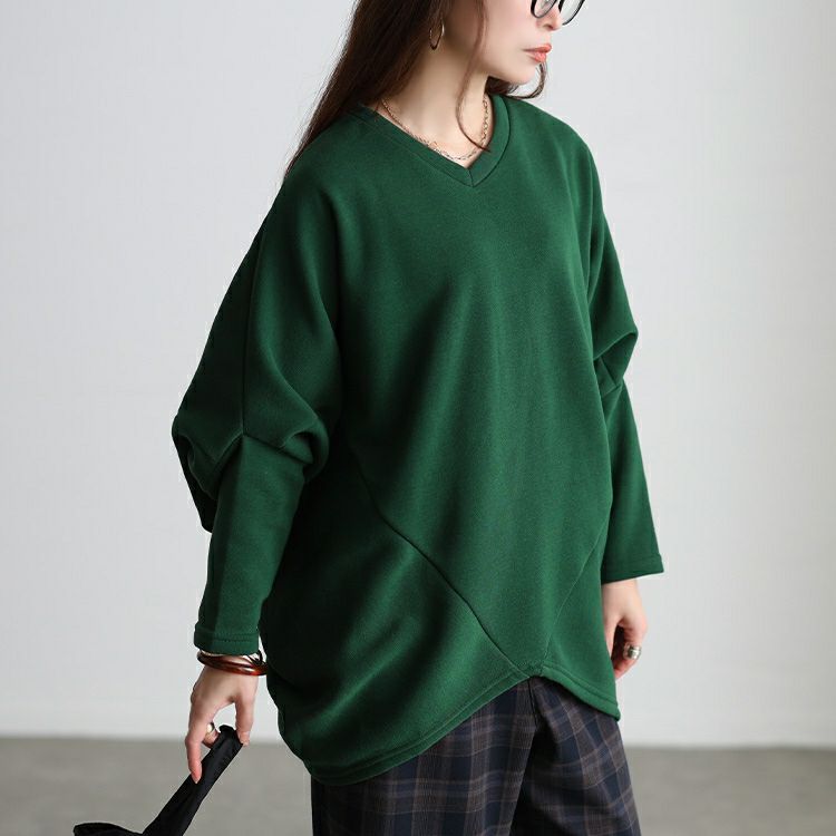 大きいサイズ レディース 裏起毛変形ドルマンプルオーバー kt-7000