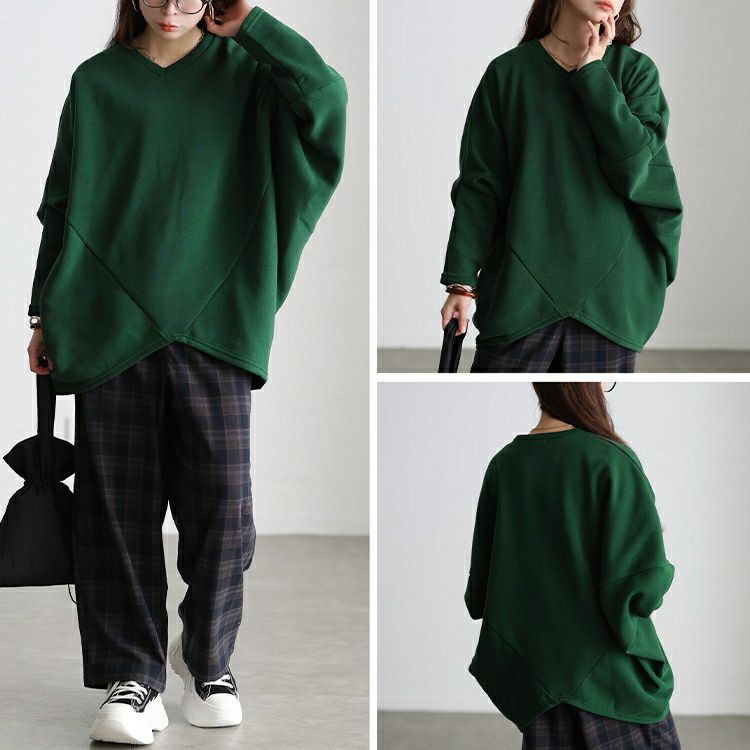 大きいサイズ レディース 裏起毛変形ドルマンプルオーバー kt-7000