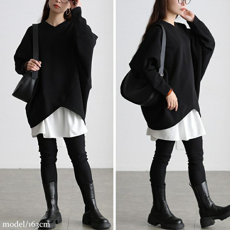 大きいサイズ レディース 裏起毛変形ドルマンプルオーバー kt-7000