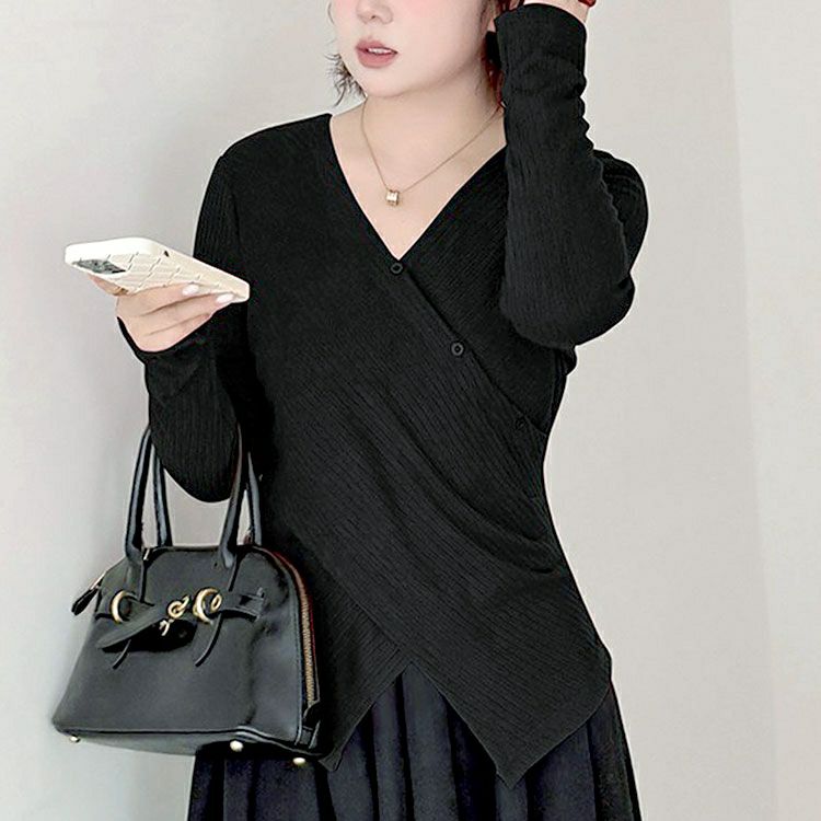 大きいサイズ レディース カシュクールコンパクトリブニット goldy-1793