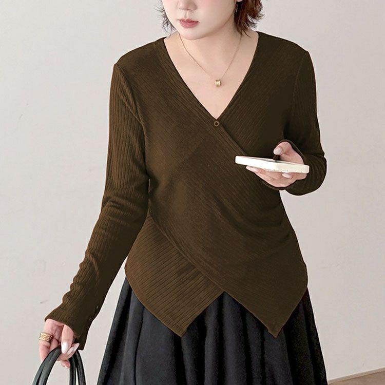 大きいサイズ レディース カシュクールコンパクトリブニット goldy-1793