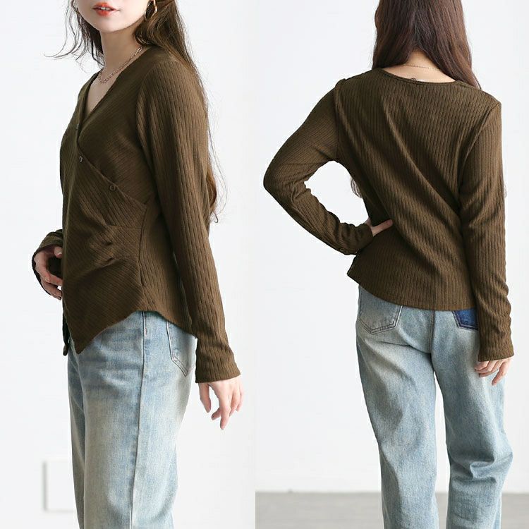 大きいサイズ レディース カシュクールコンパクトリブニット goldy-1793