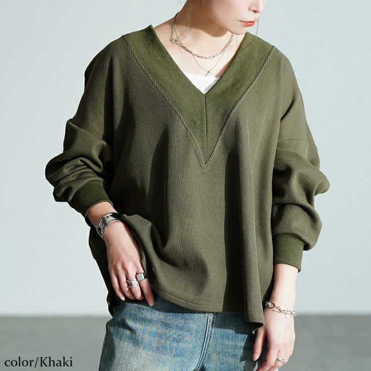 大きいサイズ レディース 深Vネックニットソーワイドプルオーバー maru-30205