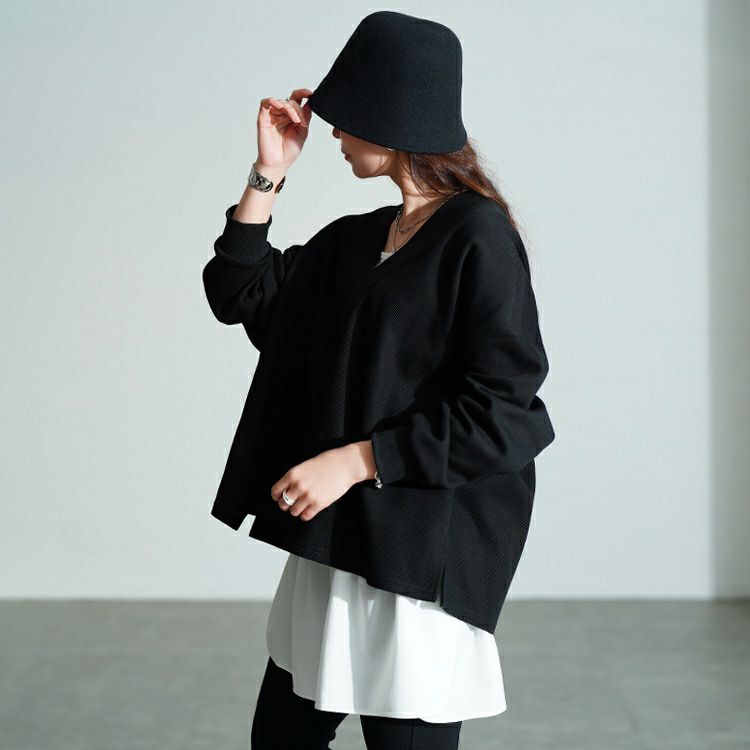 大きいサイズ レディース 深Vネックニットソーワイドプルオーバー maru-30205