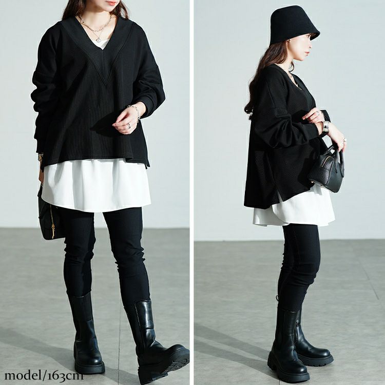 大きいサイズ レディース 深Vネックニットソーワイドプルオーバー maru-30205