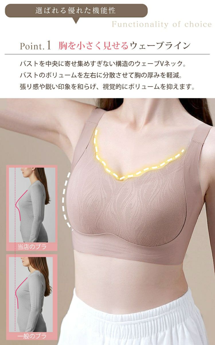 大きいサイズ レディース 胸を小さく見せる！脇高シームレスブラジャー goldy-1797