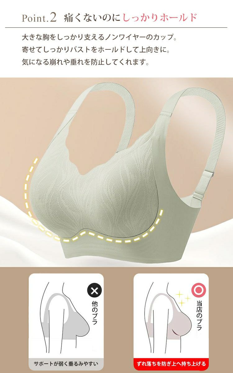 大きいサイズ レディース 胸を小さく見せる！脇高シームレスブラジャー goldy-1797