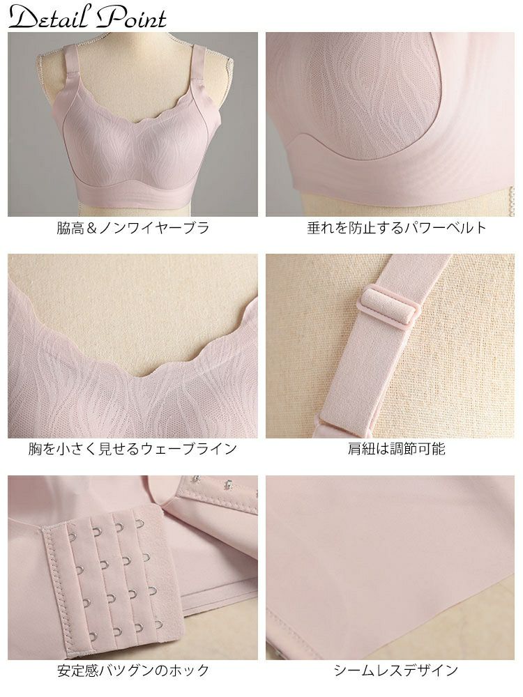 大きいサイズ レディース 胸を小さく見せる！脇高シームレスブラジャー goldy-1797