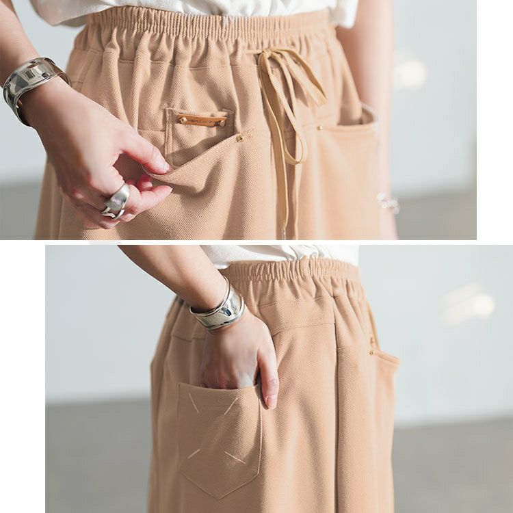 大きいサイズ レディース フロントポケットミディ丈Iラインスカート goldy-1799