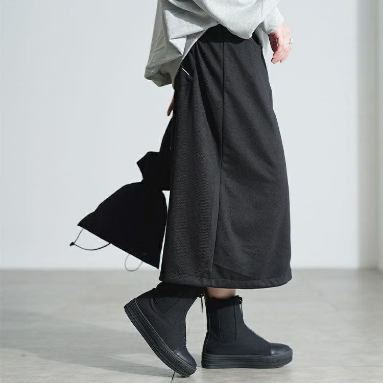 大きいサイズ レディース フロントポケットミディ丈Iラインスカート goldy-1799