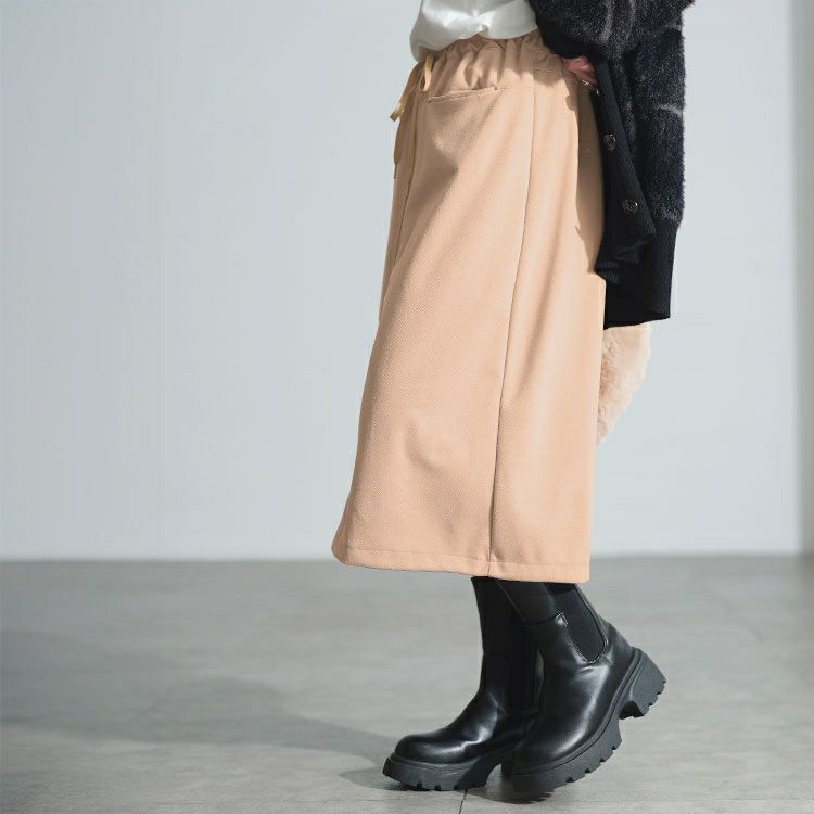 大きいサイズ レディース フロントポケットミディ丈Iラインスカート goldy-1799