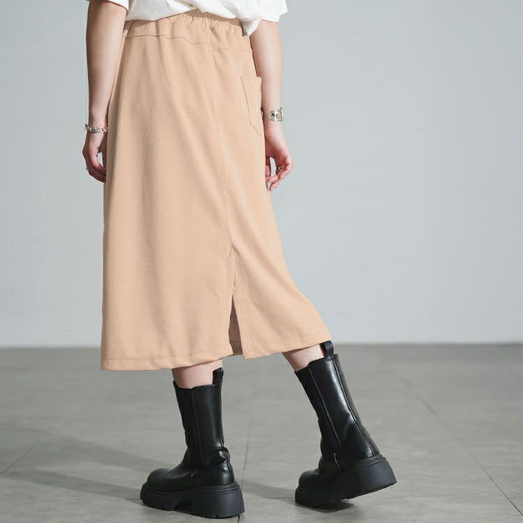 大きいサイズ レディース フロントポケットミディ丈Iラインスカート goldy-1799