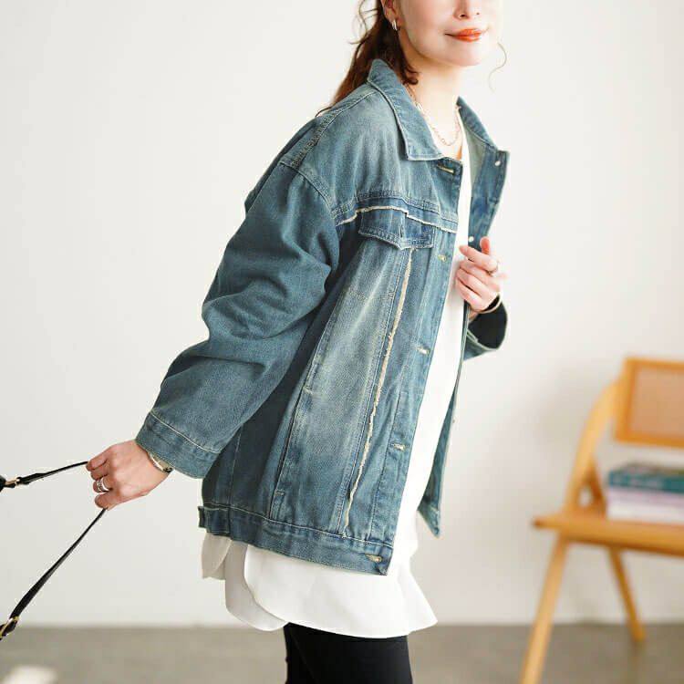 大きいサイズ レディース フリンジ加工デニムジャケット goldy-1807