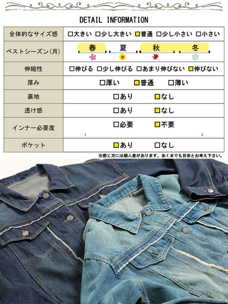 大きいサイズ レディース フリンジ加工デニムジャケット goldy-1807