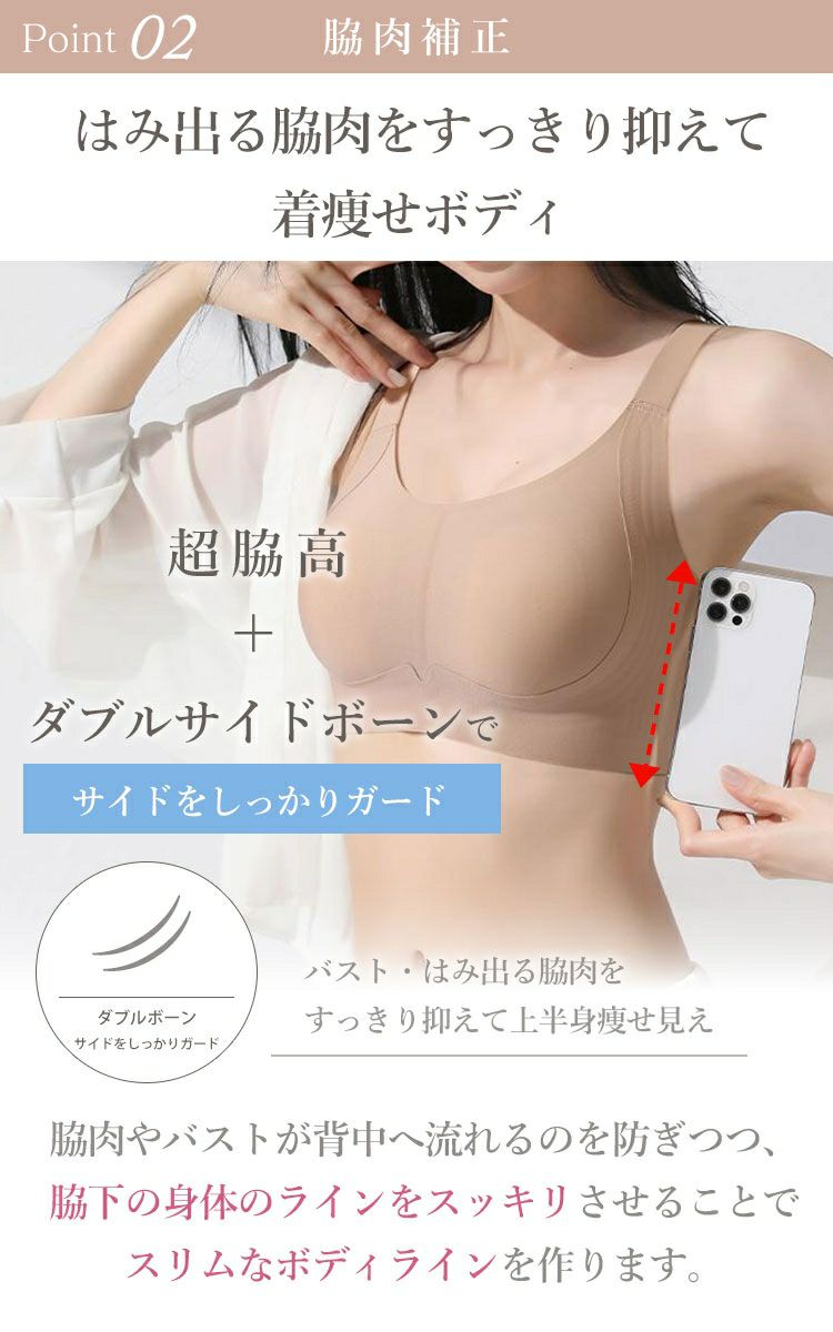 大きいサイズ レディース 胸を小さく見せる！ノンワイヤーシームレスブラジャー goldy-1789