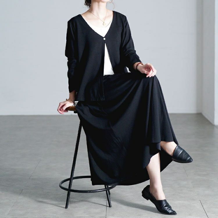 大きいサイズ レディース レイヤード風トップス＆ロングスカート2点セット goldy-1805