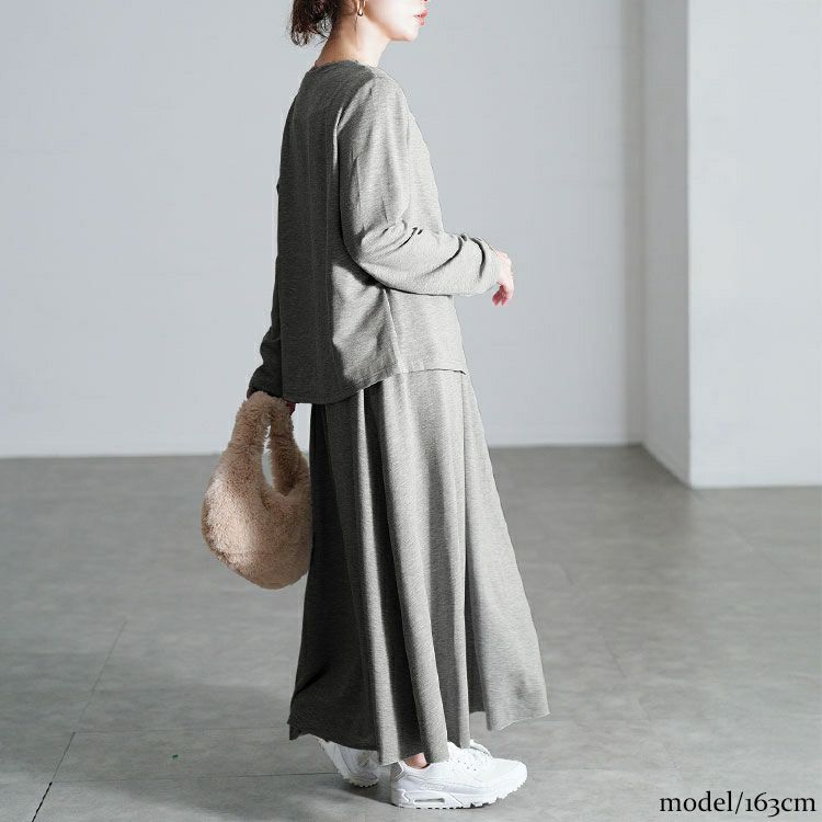 大きいサイズ レディース レイヤード風トップス＆ロングスカート2点セット goldy-1805