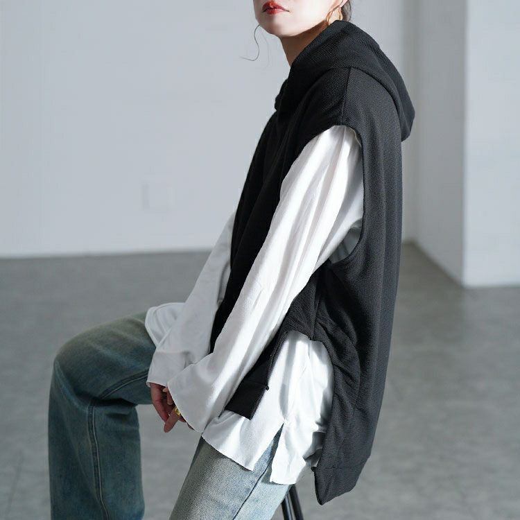 大きいサイズ レディース ダメージロンT＆フーディーベスト2点セット goldy-1804