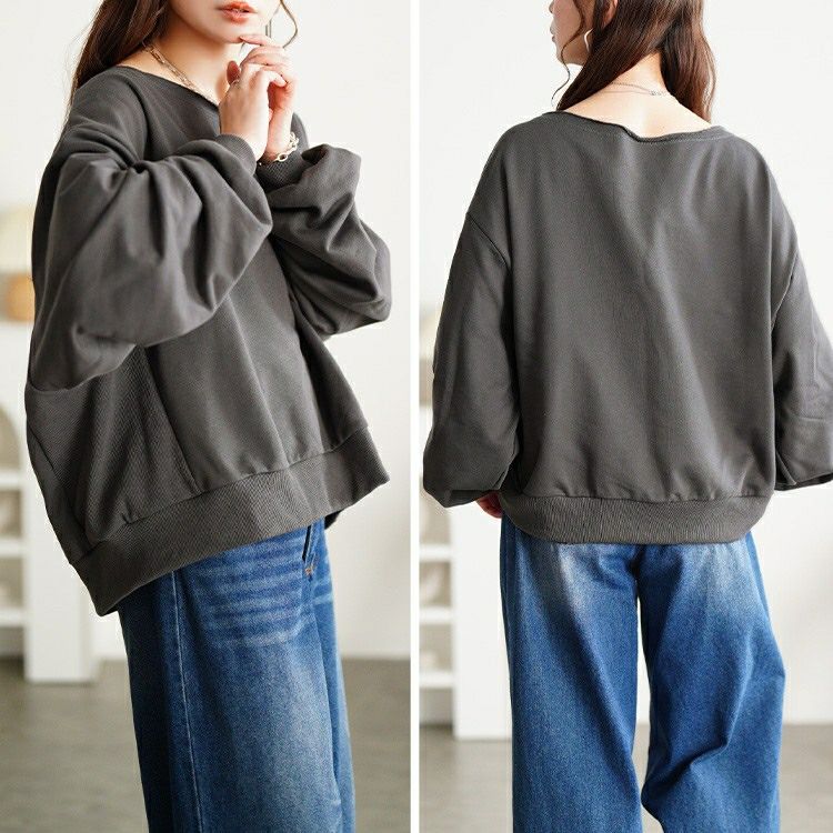 大きいサイズ レディース 深ラウンドネッククロップドプルオーバー jp575