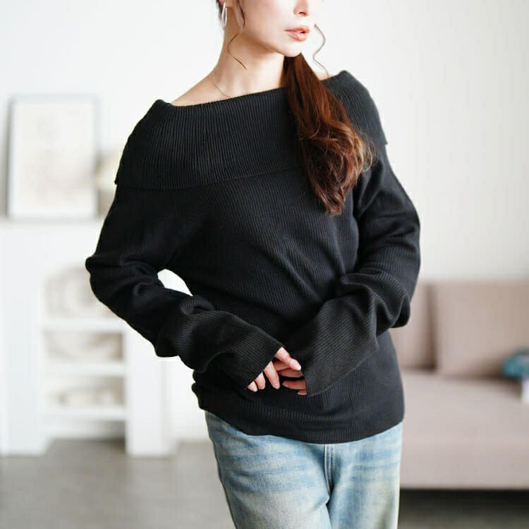 大きいサイズ レディース オフショルダーリブニット jp576