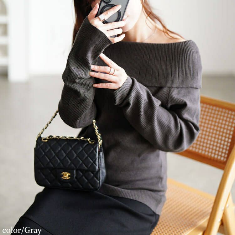 大きいサイズ レディース オフショルダーリブニット jp576