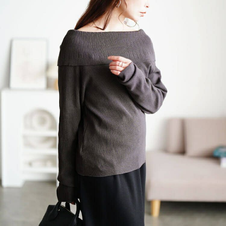 大きいサイズ レディース オフショルダーリブニット jp576