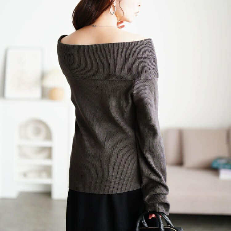 大きいサイズ レディース オフショルダーリブニット jp576