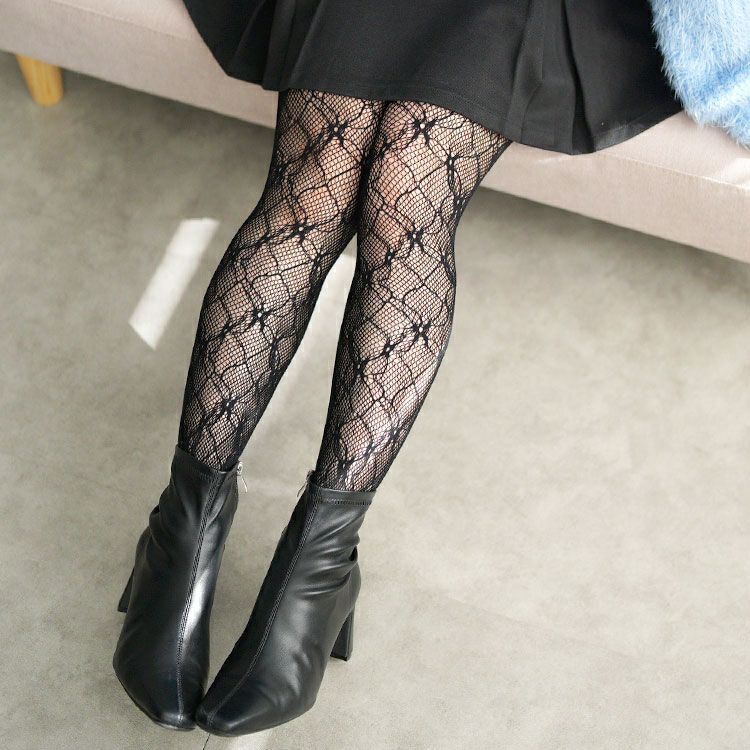 大きいサイズ レディース 花柄網タイツ jp579
