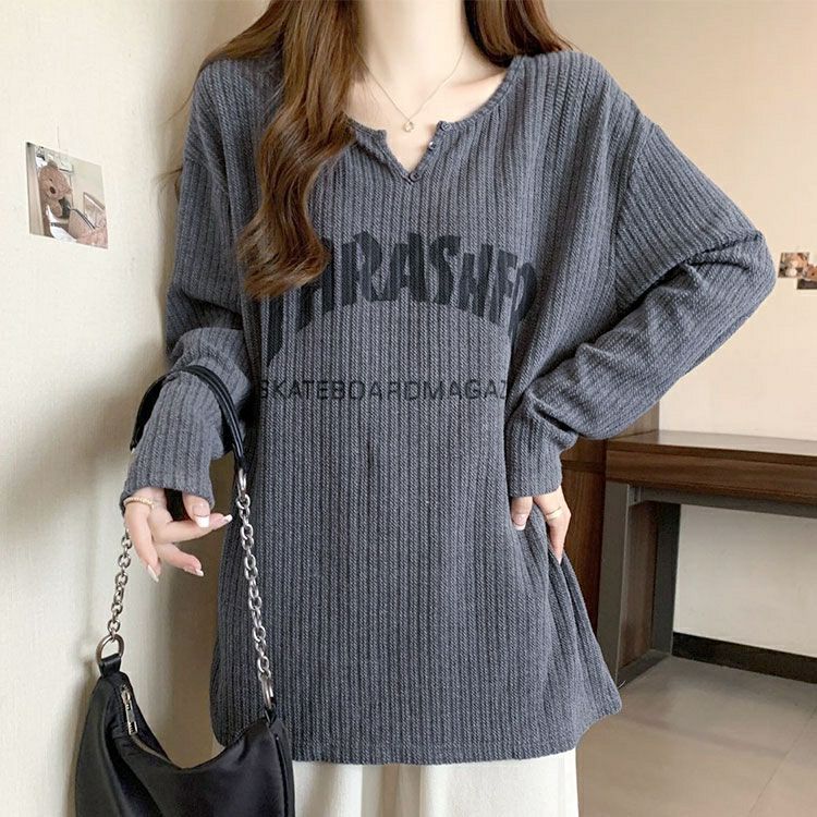 大きいサイズ レディース キーネック英字ロゴリブカットソー goldy-1791