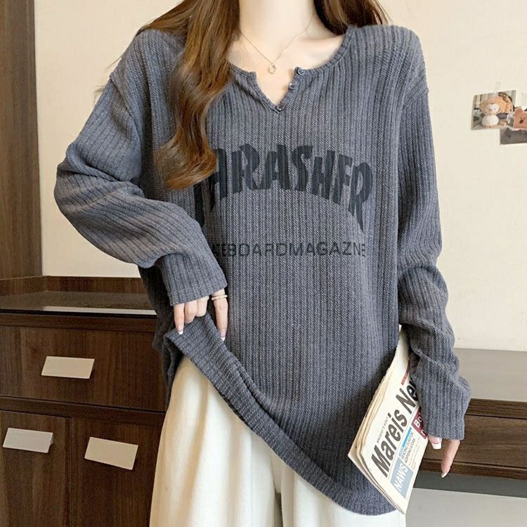 大きいサイズ レディース キーネック英字ロゴリブカットソー goldy-1791