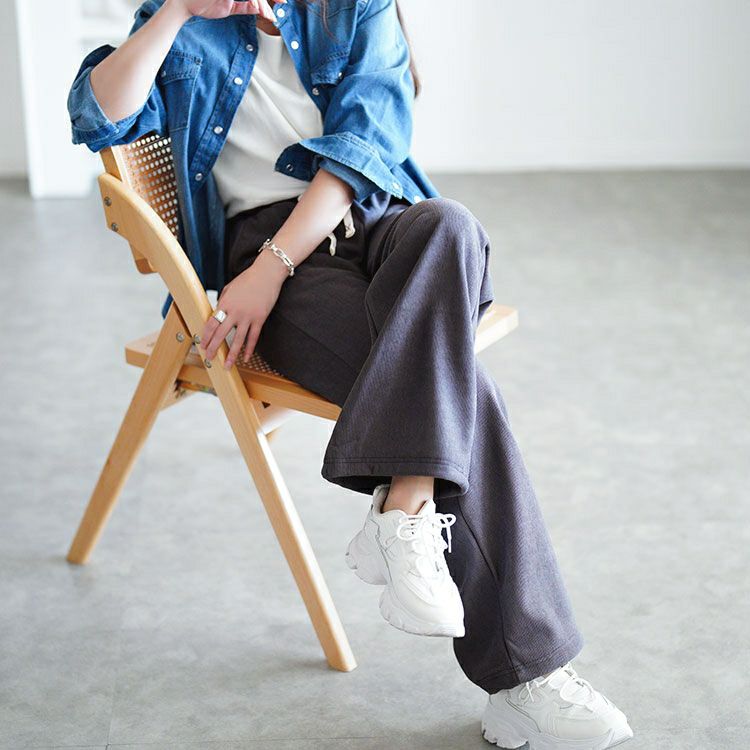 大きいサイズ レディース 裏起毛リボンウエストストレートパンツ goldy-1781