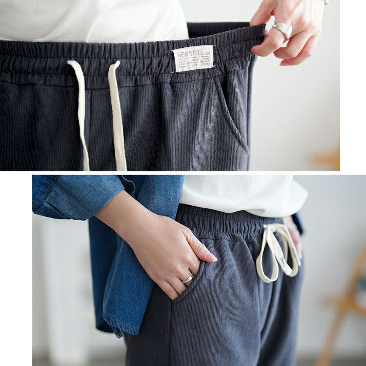 大きいサイズ レディース 裏起毛リボンウエストストレートパンツ goldy-1781