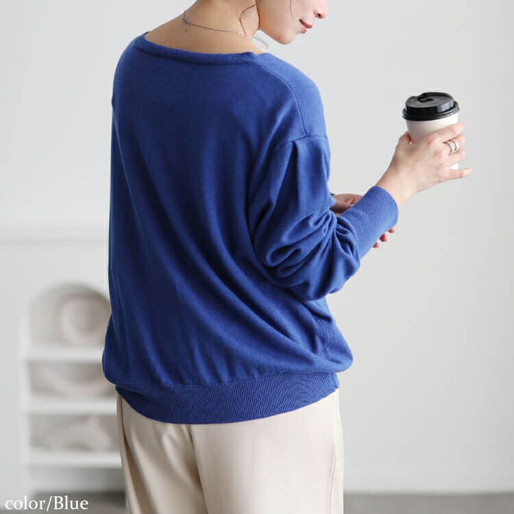 大きいサイズ レディース Vネックボリューム袖ハイゲージニット