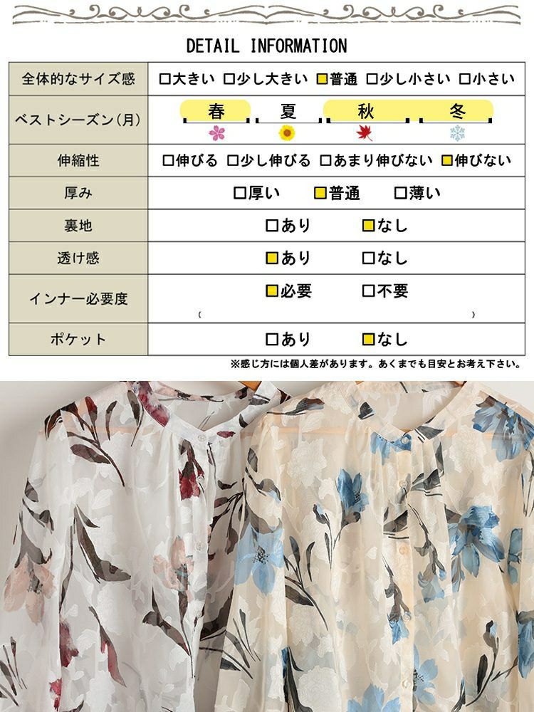 大きいサイズ レディース シアー花柄キャンディスリーブブラウス