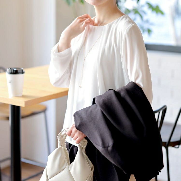 大きいサイズ レディース ペプラムジャケット＆テーパードパンツ＆ネックレス付きブラウス3点セット