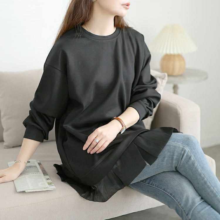 大きいサイズ レディース 裾フリルダンボールニットプルオーバー