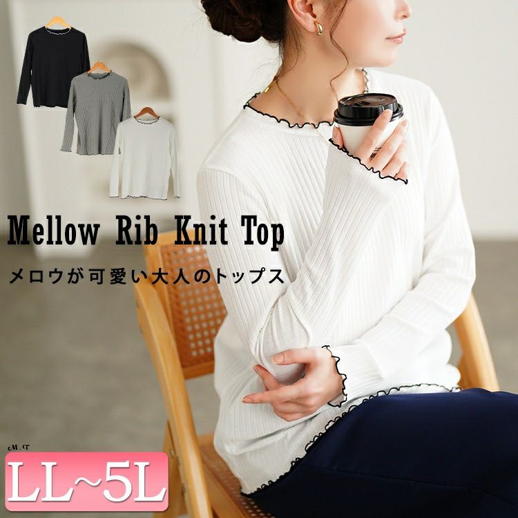 大きいサイズ レディース 配色メロープチハイネックリブトップス