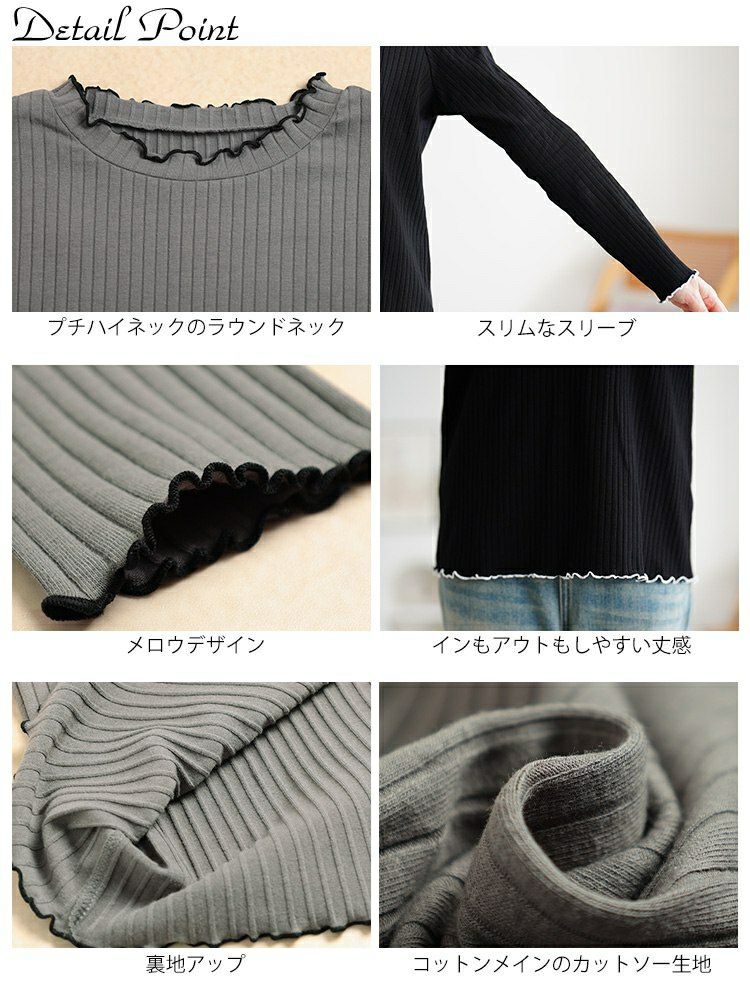 大きいサイズ レディース 配色メロープチハイネックリブトップス