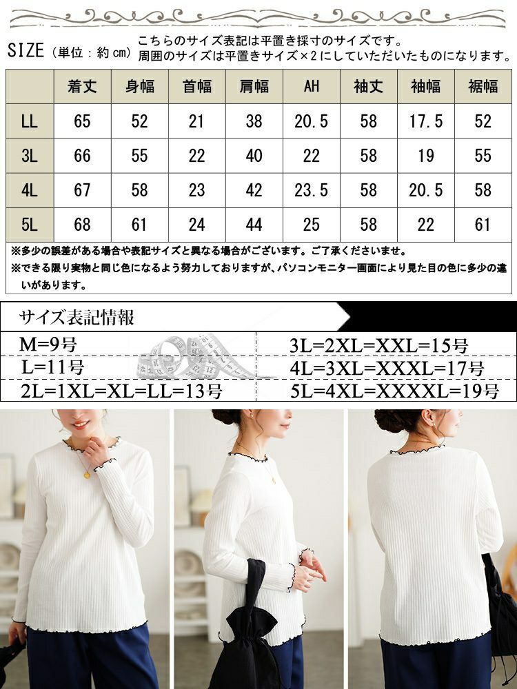 大きいサイズ レディース 配色メロープチハイネックリブトップス